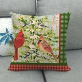 Linen Christmas cardinal bird decorative pillowcase with festive red snowflake border - 45x45cm / Winter Forest Cardinal (3)