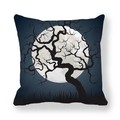 Halloween peach skin pillowcase with silhouette of a spooky tree and a full moon - 18x18 Inch / Twisted Dead Tree Moon Style (14)