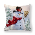 Christmas snowman pattern on square peach skin pillow cover with red plaid scarf - Snowman with Top Hat (34)