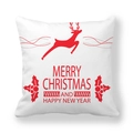Housse de coussin de Noël avec renne et texte festif sur tissu peau de pêche blanc - Renne rouge bondissant (6)