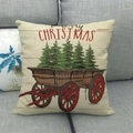 Fodera per cuscino natalizio in lino con camion rosso vintage e alberi stile rustico - 45x45 cm / Stile 6 (Camion Rosso Retrò)