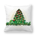 Close-up of peach skin fabric cushion cover with Christmas tree and Merry Christmas text - Simple Christmas Tree with MERRY Text Style (13)