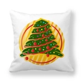 Detailed view of white peach skin cushion cover with green Christmas tree and ornaments - Colorful Balls Tree with Gold Striped Disk Style (16)