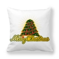 White Christmas tree throw pillow cover with green pine motif and Merry Christmas text - Dark Green Tree with Golden Radiating Lines Style (17)
