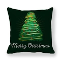 Detail of Christmas tree pillow cover with Merry Christmas text on green peach skin fabric - Deep Green Base with Colorful Ball Decor Style (19)
