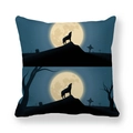 Wolf howling at full moon in cemetery graveyard halloween design throw pillow cover - 18x18 Inch / Deep Blue Wolf Howl Night Style (17)