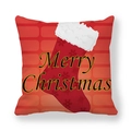 Funda de cojín de Navidad de piel de melocotón con calcetín rojo y estampado - 45x45cm / Calcetín de Navidad Rojo Merry Christmas
