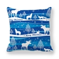 Detailed view of Merry Christmas blue cushion cover with white forest animal silhouettes - Blue Winter Forest Animals Style (6)