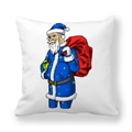 Dettaglio della federa per cuscino Babbo Natale su tessuto pelle di pesca bianco di qualità - Tunica Blu Babbo Natale (10) / 45x45cm