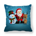 Dettaglio del motivo Babbo Natale e renna su federa per cuscino blu con fiocchi di neve - Mix Natalizio Fiocco di Neve Blu (12) / 45x45cm