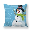 Fodera per cuscino natalizio con pupazzo di neve e scena invernale in pelle di pesca - Scena Invernale Pupazzo di Neve Blu Pallido (13) / 45x45cm