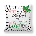 Dettaglio della federa natalizia in pelle di pesca con scritte festive rosse e verdi - 45x45 cm / Tipografia di Benedizione di Capodanno (10) / Bianco