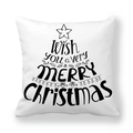 Dettaglio della federa natalizia quadrata bianca con tipografia artistica nera - 45x45 cm / Testo Merry Christmas Organizzato (11) / Bianco