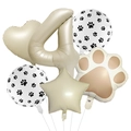 Détail du lot de 6 ballons patte de chien avec numéro 4, cœur, étoile et empreintes - Style Numéro 4