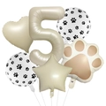 Détails du lot de ballons en aluminium : chiffre 5 crème, patte d'animal, cœur et étoile - Style Numéro 5