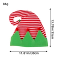 Bonnet d'elfe de Noël rayé avec bord vert, pompons rouges et cloches, taille 35x30cm - Bonnet d'Elfe Courbé Rayé Rouge Et Blanc (B3-12)