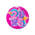 Detail of 2026 New Year tinplate badge with colorful pop art style 3D numbers - 58mm / New Year Rose Red Style 1