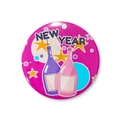Round New Year tinplate badge featuring champagne bottle design on a pink background - 58mm / New Year Rose Red Style 3