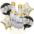 Dettaglio del set di palloncini di Capodanno con bottiglie di champagne e stelle d'oro - Set Celebrazione Stella Bottiglia di Champagne (Set Capodanno 1)