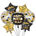 Set di palloncini per Capodanno nero e oro con stelle e scritte Happy New Year - Stile di Capodanno in Alluminio 4D 1