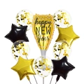 Neujahrs-Ballonset mit goldenem Sektglas und sternförmigen Folienballons für Silvester - Neujahrs Weinkelch Stil