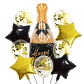 Happy New Year Party Ballon Set mit Sektflasche Sternballons und goldenen Pailletten - Neujahrs-Schwarz-Champagnerflaschen-Stil