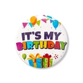 58mm It's My Birthday badge with colorful balloons and gift box party decoration - Style A