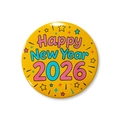Chapa colorida Happy New Year 2026 sobre fondo blanco para decoración de fiesta de Año Nuevo - Estilo Amarillo 1 (Insignia de Año Nuevo 1)