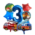 Set di 7 palloncini camion dei pompieri con grande numero 3 blu per festa di compleanno - Set per il 3° Compleanno