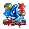 Set di 7 palloncini in alluminio a tema camion dei pompieri per festa di 4 compleanno - Set per il 4° Compleanno