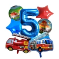 7-piece fire truck themed 5th birthday balloon set with red and blue star foil balloons - 5th Birthday Set