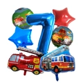 7th birthday fire truck balloon set with number 7 and police car foil decorations - 7th Birthday Set