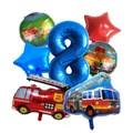 Detailed 7-piece fire truck balloon set for kids' 8th birthday with stars and transport theme - 8th Birthday Set