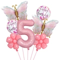 Pink butterfly and flower foil balloon set with large number 5 for girl's birthday party - Number 5 Set (Set 5)