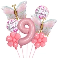 7pcs pink butterfly and number 9 foil balloon set for girl birthday party decoration - Number 9 Set (Set 9)
