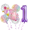 Set di palloncini castello principessa e carrozza con numero 1 viola per primo compleanno - Set Castello Carrozza per 1° Compleanno