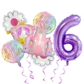 Kit de ballons château et carrosse avec un grand chiffre 6 violet pour anniversaire - Chiffre 6