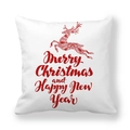 Dettaglio della stampa renna di Natale e testo festivo su federa in pelle di pesca - 45x45 cm / Motivo Renna Geometrico (13) / Bianco