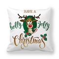 Christmas reindeer throw pillow cover with holly jolly Christmas lettering on white fabric - Cartoon Red Nose Reindeer Candy Cane Pattern(11)