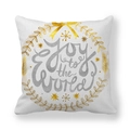 Kerst kussensloop Joy to the World met gouden krans en strik op witte stoffen achtergrond - Joy to the World Zilvergrijze Krans (Stijl 3)