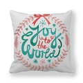 Peach skin pillow cover with Joy to the World Christmas wreath print on white background - Joy to the World Red & Green Bow (Style 5)
