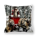 Square pillowcase featuring Santa Claus riding a reindeer sleigh in a snowy winter scene - Santa Driving Sleigh (15)