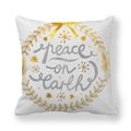 Close-up of peach skin pillowcase featuring peace on earth text and gold leaf wreath - Peace on Earth Silver Bow Wreath (Style 6)