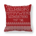 Detail of red knit pillowcase featuring a white woven alphabet and number pattern - Bright Red Knitted Alphabet (5)
