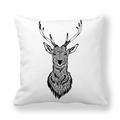 Christmas deer series pillowcase featuring a black artistic hand-drawn stag on white fabric - B&W Line Drawing Deer Head Pattern(12)