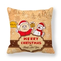 Christmas peach skin pillow case with cartoon Santa and Snowman on beige background - Santa and Snowman Style (3) / 45x45cm