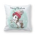 Weihnachtlicher Kissenbezug mit Einhorn-Motiv, Schneeflocken und Merry Christmas Text - Cartoon Einhornmuster