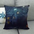 Halloween throw pillow cover with spooky house and pumpkin design on a grey sofa - Dark House And Pumpkin Tree (11)