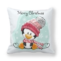 Detail eines Pinguin-Motivs auf weißem Pfirsichhaut-Stoff für Weihnachts-Kissenbezüge - Cartoon Pinguin Muster (9) / 45x45 cm