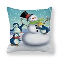 Macro view of Christmas snowman and penguin print on peach skin fabric pillow cover - 45x45cm / Snowman and Three Penguins Style (5)